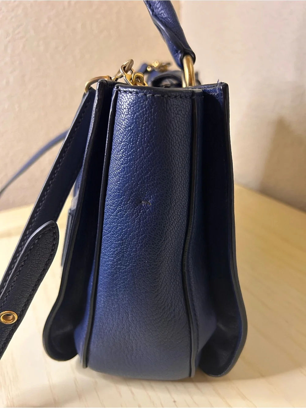 Miu Miu Royal Blue Pebbled Leather Push Lock Top Handle Satchel Shoulder Bag COA